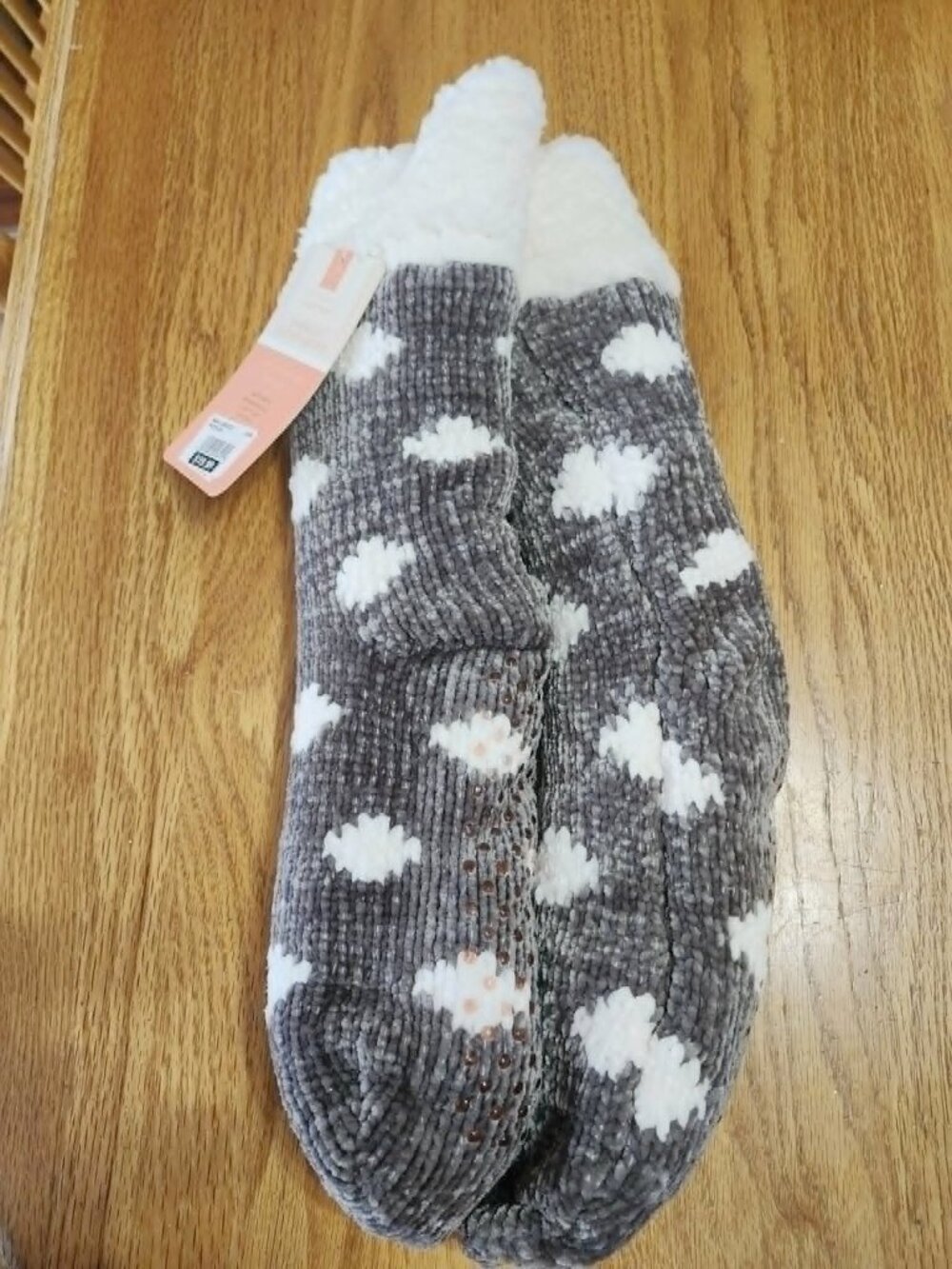 Chenille Slipper Socks warm, cozy, sherpa lined gripper socks L/XL, 8-10 women's